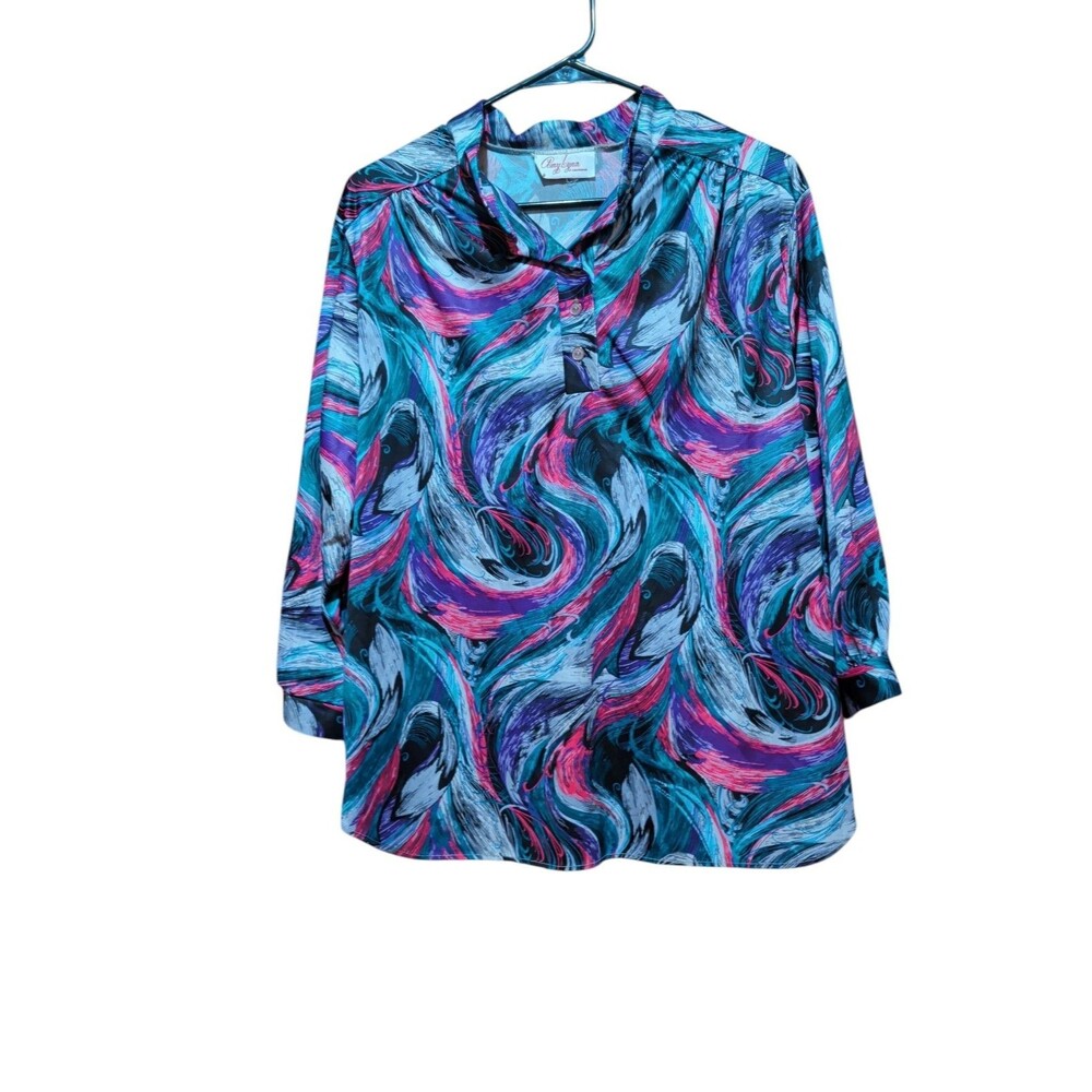 Vintage 3/4 sleeve floral polyester blouse Lg 12-14  retro Amy Lynn boho